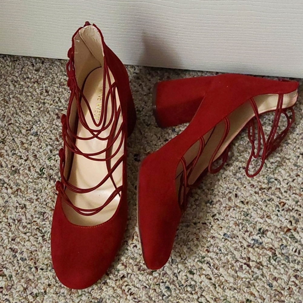 Red strappy Mary Jane shoes